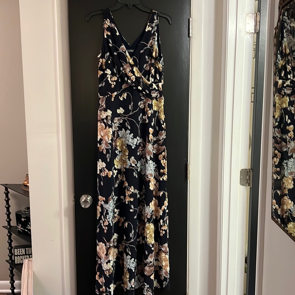 Lauren Dark Blue Flowered Maxi Dress